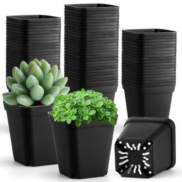 Imagem de Pacote com 100 vasos de plantas para viveiro de 8 cm, vasos quadrados duráveis para mudas com orifícios de drenagem, pequenos vasos de flores de plástico reutilizáveis para início de sementes