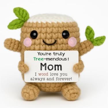 Imagem de Presente de crochê de toco de árvore de Natal para mãe, madrasta, presentes atenciosos para decoração artesanal de dia das mães e aniversário – Lembrança fofa de fim de ano para casa e escritório da