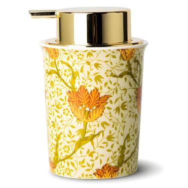 Imagem de Dispensador de sabão de espuma de porcelana com bomba dourada, garrafa de sabão de mão de espuma cerâmica recarregável de 270 ml para bancada de banheiro ou pia de cozinha, floral vintage, pronto para