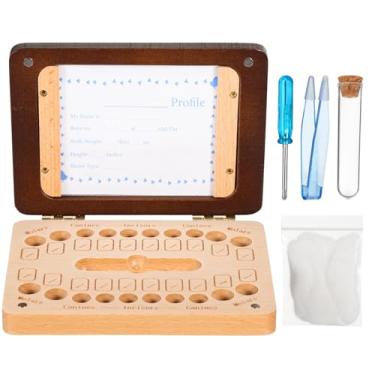 Imagem de Caixa de lembrança de dentes com cartão de perfil personalizado, organizador de primeiro dente de madeira com moldura, presente de marco perfeito para meninos