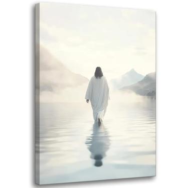 Imagem de Jesus Walking on Water Canvas Wall Art Christian Wall Decor Pictures Abstract Jesus Painting Artwork Modern Religious Spiritual Posters Prints for Living Room Bedroom Church Decoration 30 x 40 cm