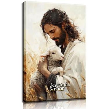 Imagem de Jesus Embraces Lamb Wall ArtThe Lost Lamb Posters Prints Bible Stories Jesus Lamb Painting Picture God Faith Christian Canvas Wall Decor for Bedroom Prayer Room Church Home Decoration Framed