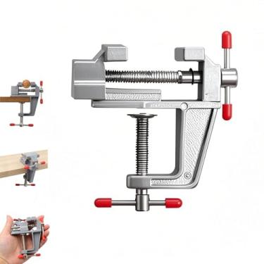 Imagem de Tigbrother Grampos de bancada - Mini torno de mesa com trava giratória, braçadeira de bancada portátil ajustável para artesanato, marcenaria, perfuração e reparo, prata