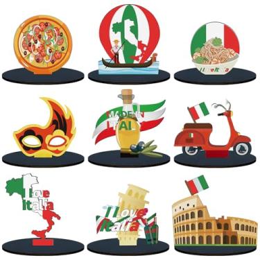 Imagem de 9 peças de decorações de festa com tema italiano de madeira italiana centro de mesa decoração bandeira vermelha branca e verde para suprimentos de festa de aniversário italiana Halloween bandeja em