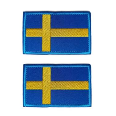 Imagem de XIAOYATOU Emblemas bordados da bandeira da Suécia, design de símbolo nacional, pacote com 2, fechos de (Suécia)