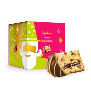 Imagem de Kopenhagen Panettone Recheado com Limão Siciliano e Frutas Vermelhas, Cobertura de Chocolate ao Leite, Decoração com Riscas de Chocolate Branco, 660g