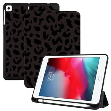 Imagem de Deokke Capa compatível com iPad Mini 4/iPad Mini 5 4ª/5ª geração 7,9 polegadas (2015/2019) com suporte para lápis e capa traseira de TPU macio, capa hibernar/despertar automática - estampa de leopardo roxo preto
