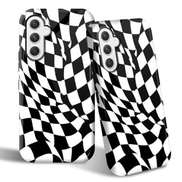 Imagem de SROJDHFJB Capa de telefone para Samsung Galaxy S25 FE, capa protetora de 2 camadas com design impresso em grade metamórfica, parte traseira rígida + TPU macio bumper capa slim fit para homens e