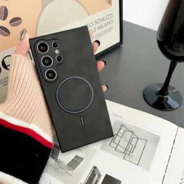 Imagem de Capa magnética retrô para Samsung Galaxy S25 S24 S23 S22 S21 Ultra Plus com carregamento sem fio (para S21 Plus/Preto)