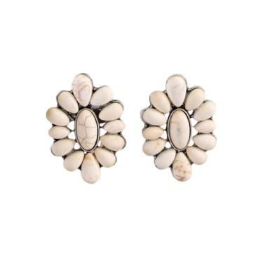 Imagem de Brincos de gota com pingente de flor geométrica turquesa ocidental boêmia, joia étnica vintage, Zinco, Sem pedra preciosa