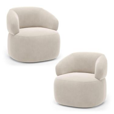 Imagem de Kit 02 Poltronas Orgânicas Giratória Living Glee Veludo Bege - Abmaza
