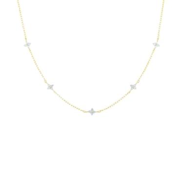 Imagem de Colar de flores para mulheres, pérola banhada a ouro 14K, diamante/quatro folhas, joia da sorte para noiva, adjustable, Latão, Sem Pedra Preciosa