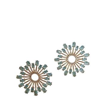 Imagem de Brinco Redondo Mini com Zircônias e Gotas de Cristal, Banho de Ouro 18k,