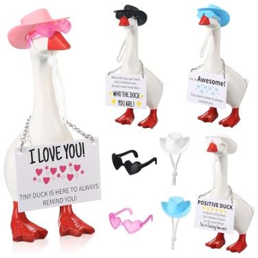 Imagem de Simlakey 7 Inch Mini Desk Goose Inspirational Support Kit with Hats and Glasses Chains Inspirational Support Cards Funny Desk Accessories Christmas Birthday House Warming Gift Office Home Table Decor