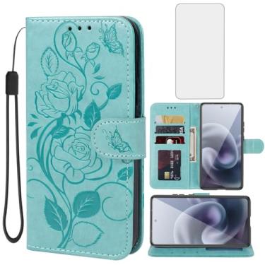 Imagem de Vavies Capa para Moto G86 5G Capa/Moto G86 Power Wallet Capas com protetor de tela de vidro temperado, flor couro flip porta-cartão de crédito suporte capa para celular para Motorola Moto G86 5G verde