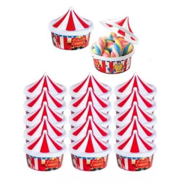 Imagem de Porta Doces Circo Potinho com tampa 450ml - Kit com 20 - Plasútil