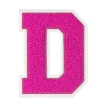 Imagem de 1 PÇ Patch de letra de chenille rosa de 11,4 cm com borda branca – Remendos do alfabeto para roupas, jaquetas, mochilas, chapéus para decoração personalizada, nome personalizado e artesanato. (D)