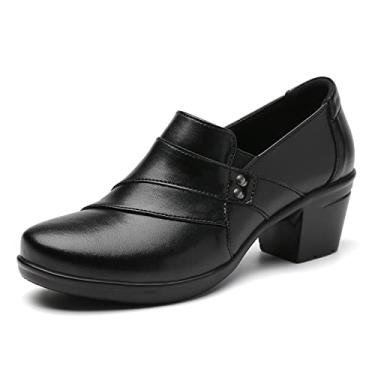 Imagem de IUY Mocassins femininos casuais confortáveis sapatos femininos mocassins e slip-ons trabalho escritório elegante sapatos de negócios, Preto, 35 BR