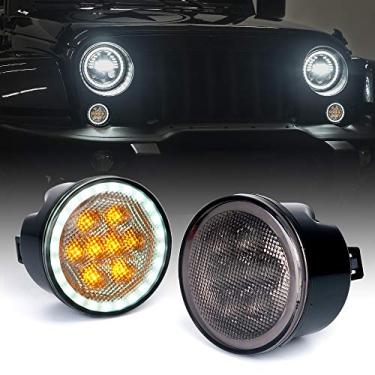Imagem de Xprite Smoke Lens LED âmbar transformar a luz do sinal com o Halo DRL para 2007-2018 Jeep Wrangler JK JKU