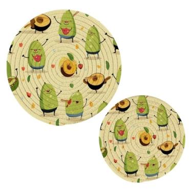 Imagem de Blueangle 2 peças de suporte de panela de abacate fofo - conjunto de pegadores de panela de tecido redondo - almofadas quentes trançadas de algodão - porta-copos - tapetes de mesa para cozinhar e