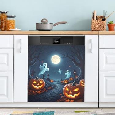 Imagem de ATTX Capa magnética para lava-louças Halloween Pumpkins, 58,4 cm C x 66 cm A, decoração da capa da máquina de lavar louça, decalques de armário doméstico e eletrodomésticos adesivos #294