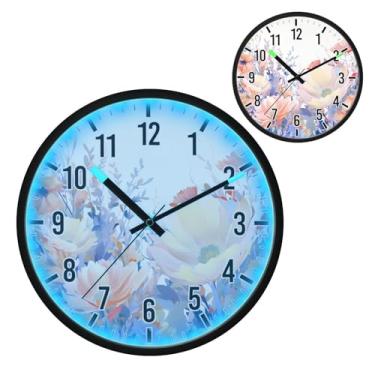 Imagem de Blueangle Relógio de parede LED que brilha no escuro e ativado por voz, silencioso design de flores silvestres coloridas de 30,5 cm, funciona a bateria para decoração de quarto e sala de estar (327)