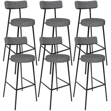 Imagem de Kit 06 Banquetas Altas Cozinha Bar Sala De Jantar Em Aço Milão L02 Linho Cinza Escuro - Lyam Decor