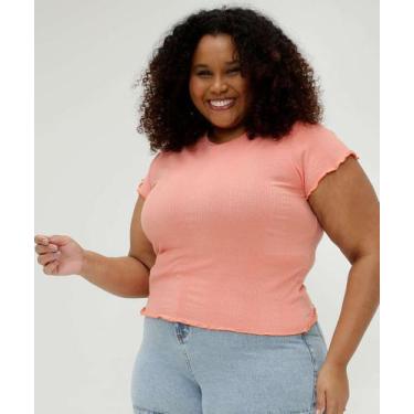 Imagem de Blusa Plus Size Feminina Canelada Manga Curta Marisa-44689, Laranja, G