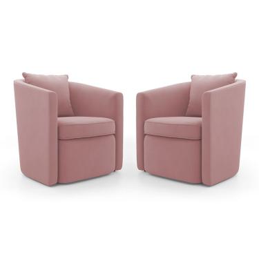 Imagem de Kit 02 Poltronas Decorativas Sala De Estar Aimê Veludo Rosê - Desk Design