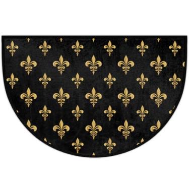 Imagem de cfpolar Fleur De Lis Tapete de porta meio redondo para entrada interna, meio círculo, tapete semicircular, tapete de meia lua, para chão, banheiro, sala de estar, quarto, cozinha, lareira 61 x 91 cm