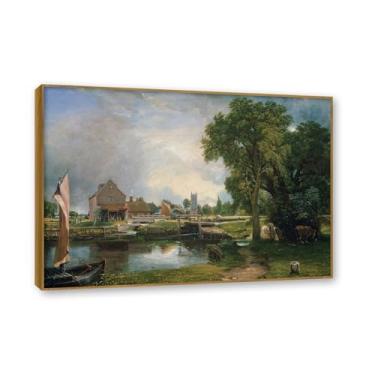 Imagem de NHLDZYH Moldura de teca. Arte em tela emoldurada estilo Constable (sem título 31), impressões de parede de paisagem inglesa, decoração de parede com tema de natureza para quarto ou escritório. 50 x 70