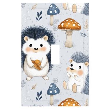 Imagem de Buyidec Baby Hedgehog Cogumelos 1 Gang Interruptor de Luz Única Interruptor de Luz Placa de Parede Decorativa Face Elétrica Receptáculo Placa de Cobertura com Parafusos