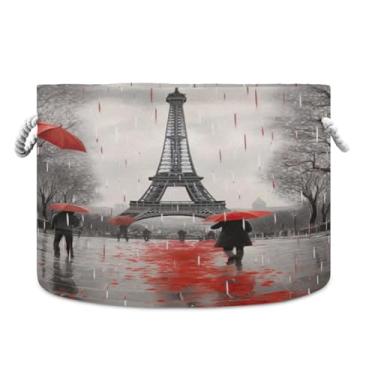 Imagem de WELLDAY Cesta de corda de algodão Rainy Paris cesta de lavanderia para bebê para sala de estar, lavanderia, berçário, travesseiros, decoração de casa