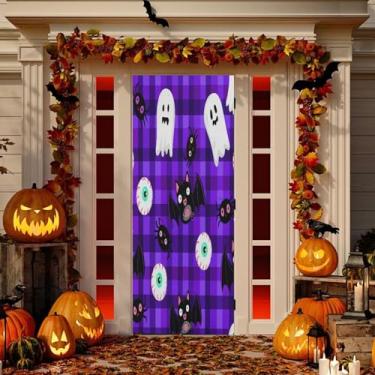 Imagem de Wassud Decoração de porta com padrão de morcego assustador, faixa interna para uso externo, decoração de casa de varanda, decoração grande para porta da frente 96 x 98 polegadas