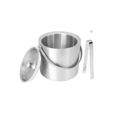 Imagem de Balde de Gelo com Pegador, Aço Inox, 750ml, 12cm Altura x 12cm Diâmetro, Inclui Pegador 14cm