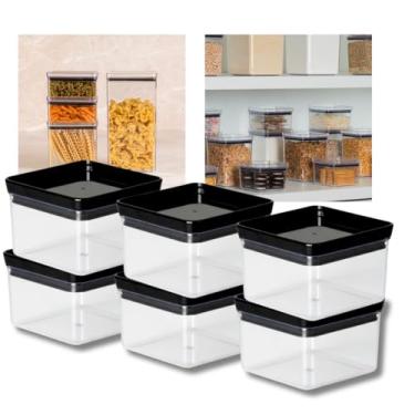 Imagem de Kit 6 Potes Herméticos 1.060ml Lumini Paramount – Tampa Preta ou Tampa Transparente | Potes Quadrados para Mantimentos – Cozinha Organizada (BLACK)