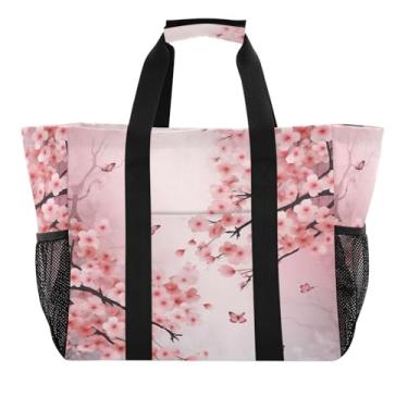 Imagem de Wassud Sacolas de compras reutilizáveis para árvore de cerejeira grande, impermeável, organizador de lona para praia, piquenique, lavanderia, viagem