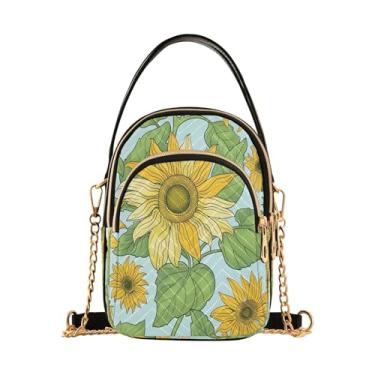 Imagem de CEBUGI Bolsa tiracolo feminina clutch para telefone girassóis elegante bolsa de ombro com alça de corrente removível