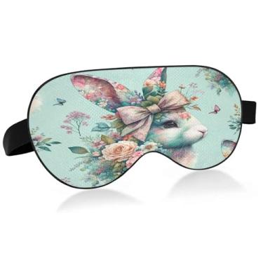 Imagem de Burbuja Máscara floral para dormir com cabeça de coelho para mulheres e homens, máscara refrescante para os olhos com blackout com alça elástica ajustável para viagens