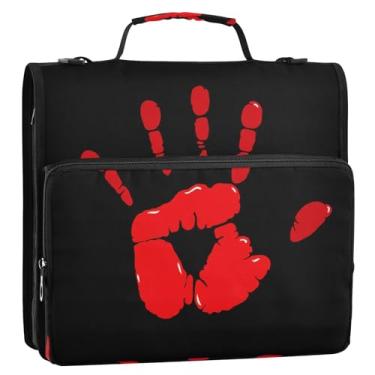 Imagem de CEBUGI Fichário de 3 anéis com zíper com alça de ombro, pasta de arquivo expansível de 3,8 cm, anéis D, para escola, escritório, vermelho, impressão à mão