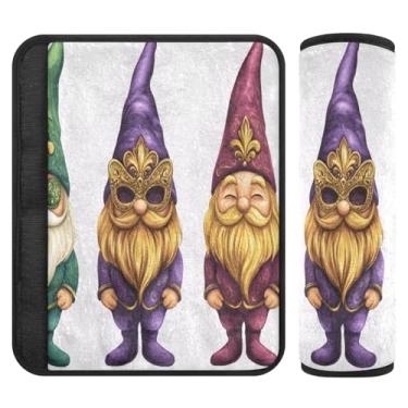 Imagem de Burbuja Capa para cinto de segurança de carro Mardi Gras Gnome Almofadas macias confortáveis para cinto de segurança de carro para alça de ombro de assento de carro, 1 par pequeno