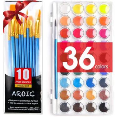 Imagem de AROIC Conjunto de tintas de aquarela, com uma tinta de aquarela, 36 cores e um pacote de 10 pincéis de tamanhos diferentes, o melhor presente para iniciantes, crianças e amantes de arte.