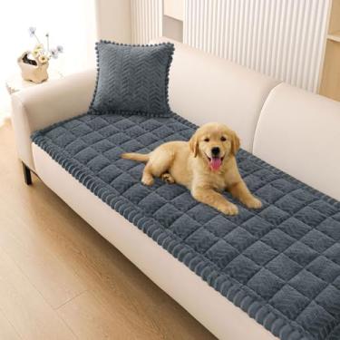 Imagem de Smiry Capas antiderrapantes para apoio de braço de sofá para cães, capas felpudas para sofá e animais de estimação, capas macias laváveis para poltronas reclináveis (cinza escuro, 70 x 70 cm)