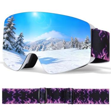 Imagem de VCOROS Óculos de esqui infantil OTG crianças neve snowboard lentes magnéticas intercambiáveis meninos meninas jovens (armação branca lente prata)