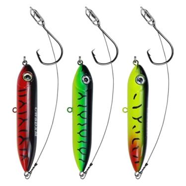 Imagem de CWSDXM Equipamento de peixe-gato com boia de chocalho, equipamento de pesca pré-montado para peixe-gato, plataforma com líder de aço de alta resistência e ganchos circulares 5/0 6/0 8/0 para rio, lago