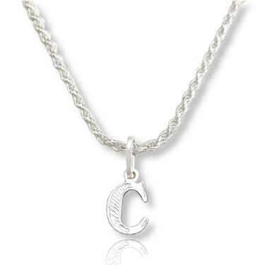 Imagem de Colar Cordão Baiano Prata Maciça 925 C/Pingente Letra (C)