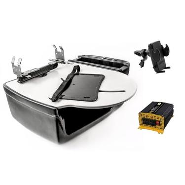 Imagem de AutoExec Mesa de carro AE-RMCD-PI-PS-VC-GT Roadmaster e estação de trabalho portátil com inversor de potência de 400 watts, suporte de impressora e clipe de ventilação do telefone, cinza
