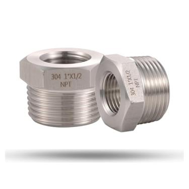 Imagem de 2 peças de 2,5 cm macho NPT para bucha sextavada redutora NPT fêmea de 1/5.1 cm, bucha sextavada de encaixe de tubo de aço inoxidável 304, adaptador redutor de encaixe de tubo resistente