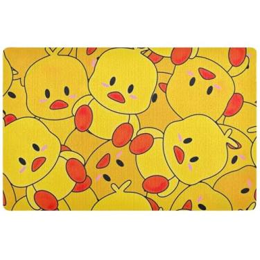 Imagem de TSENQUE Tapete de porta da frente fofo de pato amarelo de desenho personalizado para porta da frente, tapete impermeável para cães com suporte de borracha lavável, 81 cm x 50 cm