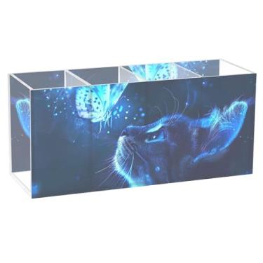 Imagem de TSENQUE Porta-lápis para mesa, gato fofo, borboleta, brilhante, acrílico, organizador de canetas, organizador de marcador, organizador de escritório personalizado para mesa